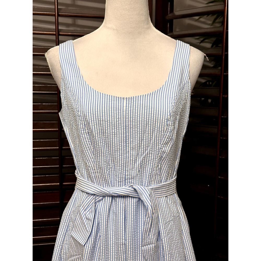 Anne Klein Blue/White Seersucker Sleeveless Fit & Flair Dress 2 NWT - Picture 3 of 10